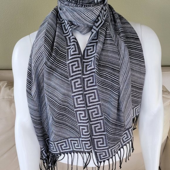 Greek Key Pashmina 100% Cashmere Women NEW - Picture 3 of 13